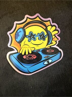 Colorful DJ Sun Dutch Bros Sticker - Blue & Yellow